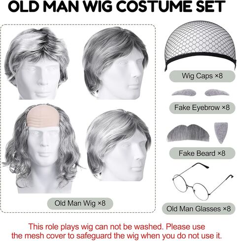 32 قطعة من شعر مستعار السيدة العجوز للنساء، شعر مستعار للجدة والجدة، زي المدرسة 100 يوم، أزياء الهالوين التنكرية لأعياد الميلاد in Kuwait