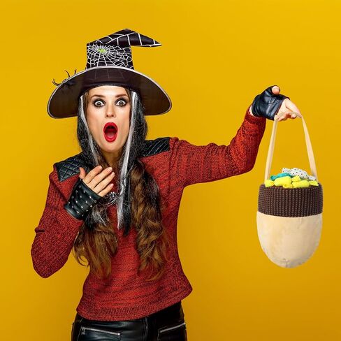 Dansydaisy Hat Shaped Trick or Treat Bag Halloween Movie Costume Accessories Pink and Blue Cute Standard Portable with Handle Reusable Multipurpose for Halloween Gifts Party Favors Supplies in Saudi Arabia