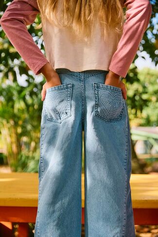 Roxy Girls's Girls Wide Wave Rider Cotton Cotton Jeans ، Fit Reloved in Saudi Arabia