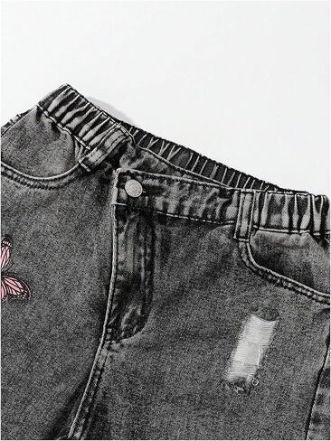 Gorglitter Girl's Wide Lead Jeans Print Butterfly Y2K Denim Bants Streetwear in Kuwait