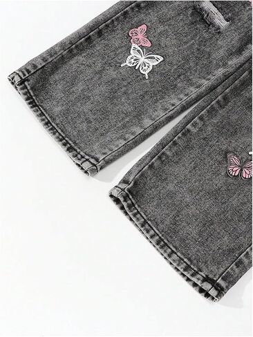 Gorglitter Girl's Wide Lead Jeans Print Butterfly Y2K Denim Bants Streetwear in Kuwait