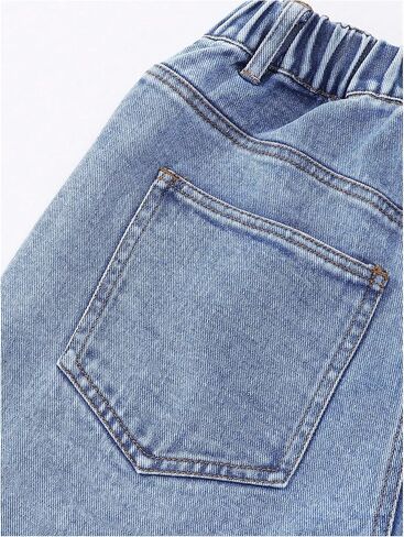 Girl's Floral Baggy Jeans Cute Wide Leg Denim Pants Elastic Waist Denim Jeans with Pockets in Saudi Arabia