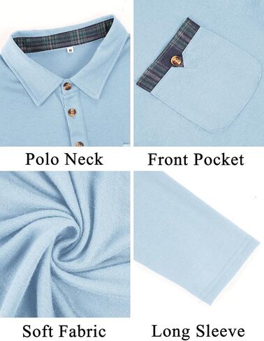 Mens Athletic Long Sleeve Polo Shirts Classic Lightweight Button Collared Stylish Tops with Pocket in Saudi Arabia
