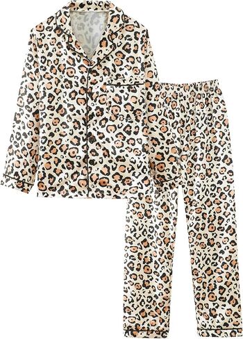 Mikrdoo Silk Pajamas for Girls Long Sleeve PJs for Kids Top and Pants 2 Piece Satin Slpeepwear Set 3-14 Years in Kuwait