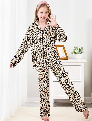 Mikrdoo Silk Pajamas for Girls Long Sleeve PJs for Kids Top and Pants 2 Piece Satin Slpeepwear Set 3-14 Years in Kuwait
