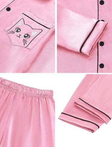Mikrdoo Silk Pajamas for Girls Long Sleeve PJs for Kids Top and Pants 2 Piece Satin Slpeepwear Set 3-14 Years in Kuwait