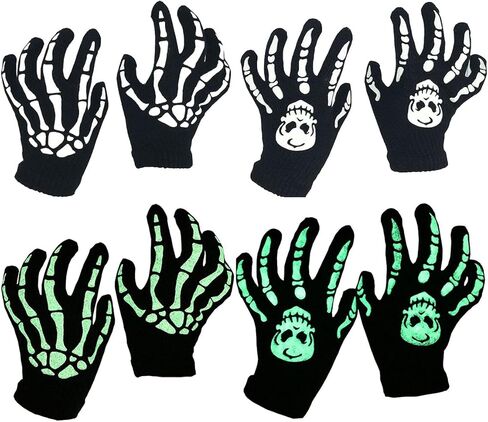 Alvogimor 2 Paris Halloween Costume Associory Sketeton Gloves Skull Gloves ، Goidty Gloves for Kids 3-8 Years (Glow in the Dark (Kids)) in Kuwait