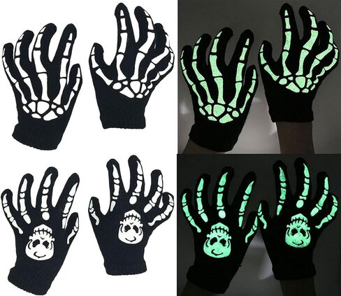Alvogimor 2 Paris Halloween Costume Associory Sketeton Gloves Skull Gloves ، Goidty Gloves for Kids 3-8 Years (Glow in the Dark (Kids)) in Kuwait