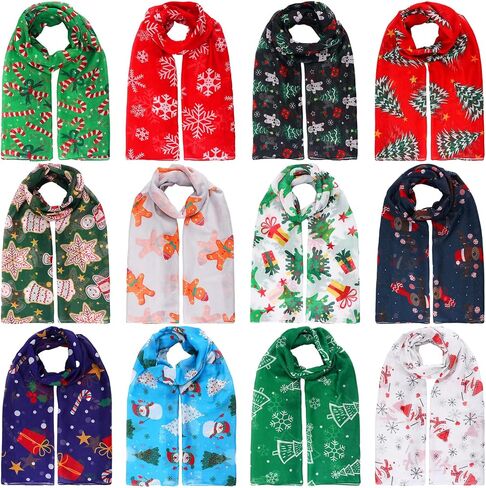 Suhine 12 Pcs Christmas Scarf Bulk Lightweight Elegant Xmas Scarf Women Men Holiday scarves Christmas Gift in Saudi Arabia