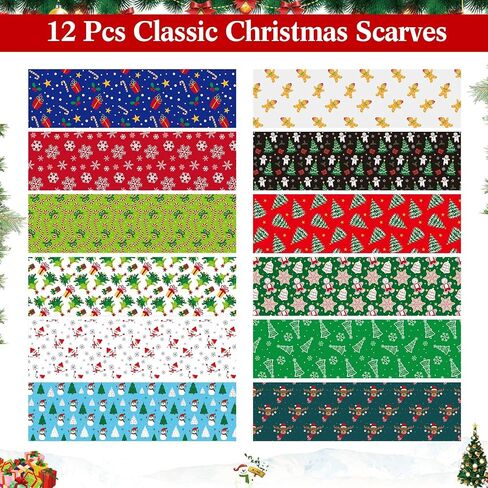 Suhine 12 Pcs Christmas Scarf Bulk Lightweight Elegant Xmas Scarf Women Men Holiday scarves Christmas Gift in Saudi Arabia