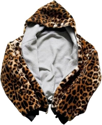 Vintage Leopard Print Jacket Y2k Reversible Zip Up Jacket Baggy Long Sleeve Hoodie Grunge Streetwear Unisex in Saudi Arabia
