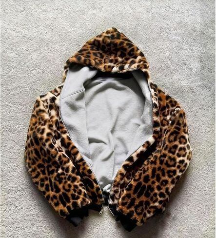 Vintage Leopard Print Jacket Y2k Reversible Zip Up Jacket Baggy Long Sleeve Hoodie Grunge Streetwear Unisex in Saudi Arabia