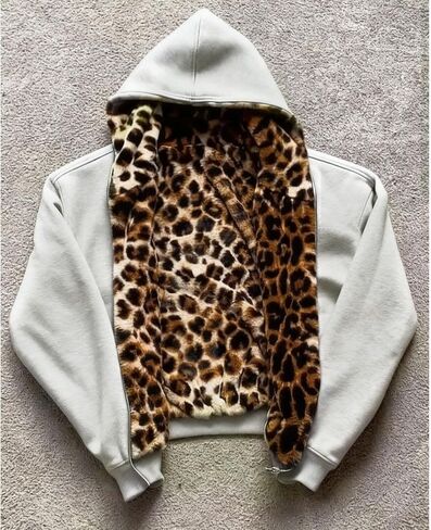 Vintage Leopard Print Jacket Y2k Reversible Zip Up Jacket Baggy Long Sleeve Hoodie Grunge Streetwear Unisex in Saudi Arabia