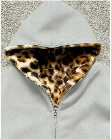 Vintage Leopard Print Jacket Y2k Reversible Zip Up Jacket Baggy Long Sleeve Hoodie Grunge Streetwear Unisex in Saudi Arabia