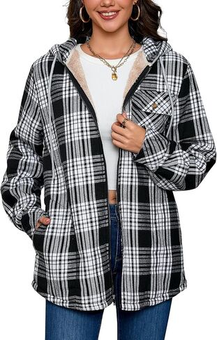 elesuit النسائية الكاملة zip fleece flannel سترة منقوشة مقنعين sherpa lind هوديس للنساء in Kuwait