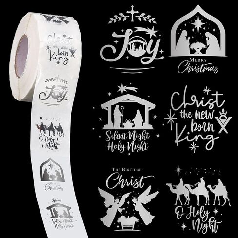 AnyDesign 1000Pcs Clear Christmas Stickers Roll Gold Foil Nativity Scene Stickers Xmas Winter Holiday Round Adhesive Label Stickers Decal for Xmas Envelopes Invitations Cards Gifts Decor, 6 Designs in Saudi Arabia