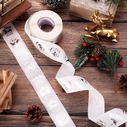 AnyDesign 1000Pcs Clear Christmas Stickers Roll Gold Foil Nativity Scene Stickers Xmas Winter Holiday Round Adhesive Label Stickers Decal for Xmas Envelopes Invitations Cards Gifts Decor, 6 Designs in Saudi Arabia