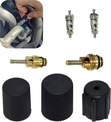 MLY 7PCS Air Conditioning Valve Core Kit, AC High & Low Pressure Port Caps, Anti-Leakage AC Valve Cores Caps & Valve Stem Cores, Compatible for Car & HVAC AC Systems (Black) in Saudi Arabia