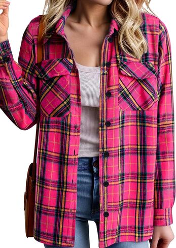 Zeagoo Womens Button Down Flannel Shirts Long Sleeve Plaid Blouses Lightweight Business Dressy Casual Top with Pockets in Saudi Arabia