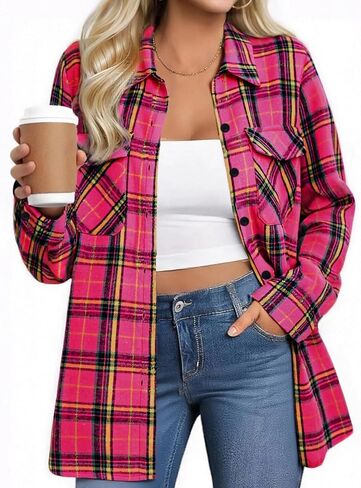 Zeagoo Womens Button Down Flannel Shirts Long Sleeve Plaid Blouses Lightweight Business Dressy Casual Top with Pockets in Saudi Arabia