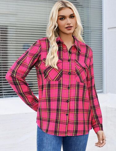 Zeagoo Womens Button Down Flannel Shirts Long Sleeve Plaid Blouses Lightweight Business Dressy Casual Top with Pockets in Saudi Arabia