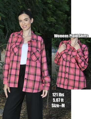 Zeagoo Womens Button Down Flannel Shirts Long Sleeve Plaid Blouses Lightweight Business Dressy Casual Top with Pockets in Saudi Arabia
