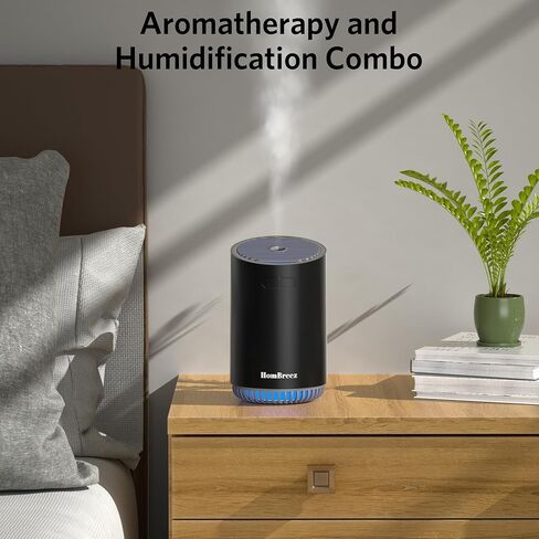 Portable Aromatherapy Diffuser 320ml, Rechargeable Essential Oil Diffuser with LED Light, Cool Mist Humidifier with 2 Mist Modes, Auto Shut-Off, Cordless Use for Home, Office, Bedroom - Black in Saudi Arabia