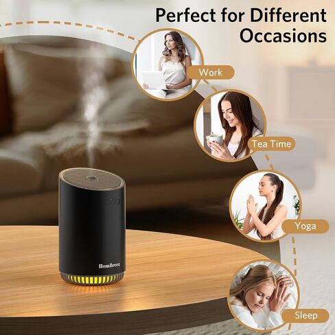 Portable Aromatherapy Diffuser 320ml, Rechargeable Essential Oil Diffuser with LED Light, Cool Mist Humidifier with 2 Mist Modes, Auto Shut-Off, Cordless Use for Home, Office, Bedroom - Black in Saudi Arabia