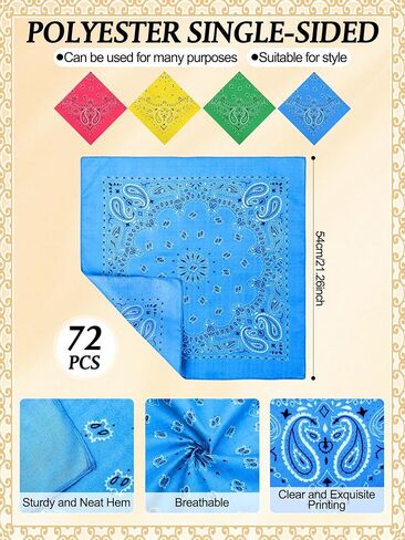 72 قطعة Neon Paisley Bandanas Bulk Cowboy Paisley Bandanas للجنسين in Kuwait