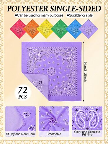 72 قطعة Neon Paisley Bandanas Bulk Cowboy Paisley Bandanas للجنسين in Kuwait