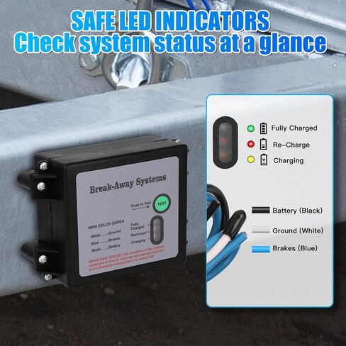 Trailer Breakaway Kit with LED Battery Test, 12V Charger, Breakaway Switch and Battery Box, Complete Trailer Brakes Breakaway Kit and Trailer Brake System for Electric Trailer Brakes in Saudi Arabia