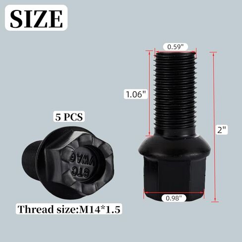 8d0601139d M14-1.5 براغي الجوز العجلة لـ Jetta Passat CC Golf Touareg Beetle لـ Audi A3 A4 A5 A6 A8 A8 Parts: WHT002437 ، 610-318 ، 431601139 （5PCS） in Kuwait