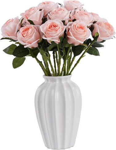 Bringsine 10Pcs Blush Foam Fake Roses with Stems for DIY Wedding Bouquets Bridal Shower Centerpieces Party Decorations-Pink in Kuwait