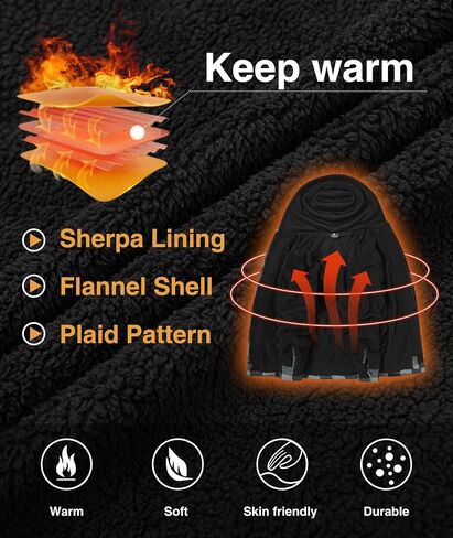 ZITY Mens Sherpa Flannel Shirt Jacket Plaid Fleece Lined Hoodie Full Zip Long Sleeve Winter Warm Coat for Men in Saudi Arabia