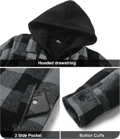 ZITY Mens Sherpa Flannel Shirt Jacket Plaid Fleece Lined Hoodie Full Zip Long Sleeve Winter Warm Coat for Men in Saudi Arabia
