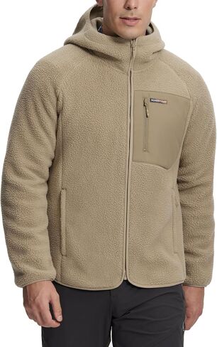 Pioneer Camp Men's Sherpa Fleece Full Zip Up Jacket with Hood Chest Pocket Winter Warm Thick Outwear Coat Hiking Climbing in Saudi Arabia