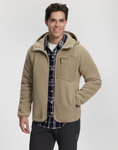 Pioneer Camp Men's Sherpa Fleece Full Zip Up Jacket with Hood Chest Pocket Winter Warm Thick Outwear Coat Hiking Climbing in Saudi Arabia