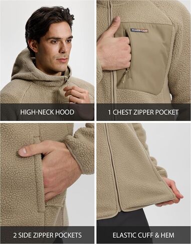 Pioneer Camp Men's Sherpa Fleece Full Zip Up Jacket with Hood Chest Pocket Winter Warm Thick Outwear Coat Hiking Climbing in Saudi Arabia