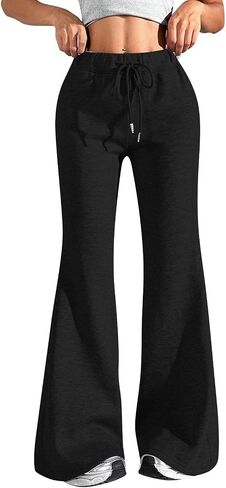 Wide Leg Sweatpants Women Baggy Drawstring Flare Yoga Sweat Pants with Pockets Soft Lounge Trousers in Saudi Arabia