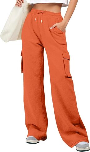 Cargo Sweatpants for Women Wide Leg Baggy Sweat Pants Drawstring Elastic Waist Casual Lounge Pants with Pockets in Saudi Arabia