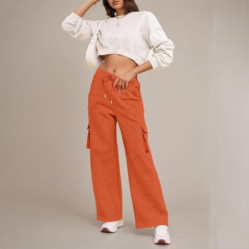 Cargo Sweatpants for Women Wide Leg Baggy Sweat Pants Drawstring Elastic Waist Casual Lounge Pants with Pockets in Saudi Arabia