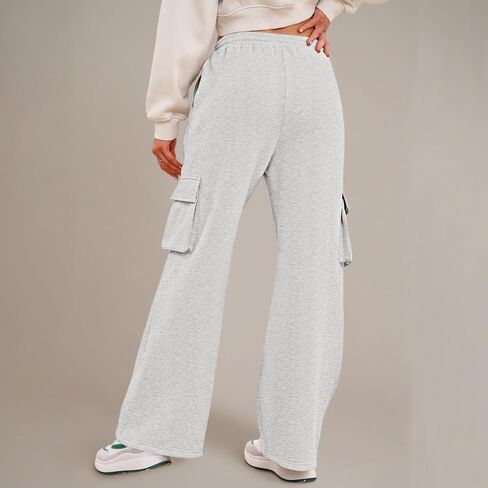 Wide Leg Cargo Sweatpants for Women Baggy High Waisted Lounge Sweatpants Drawstring Athletic Joggers with Pockets in Saudi Arabia