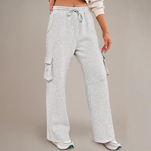 Wide Leg Cargo Sweatpants for Women Baggy High Waisted Lounge Sweatpants Drawstring Athletic Joggers with Pockets in Saudi Arabia