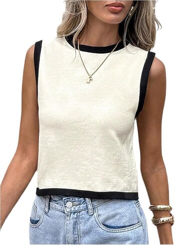Milumia Women's Tie Bow Back Cropped Sweater Vest Round Neck Sleeveless Casual Knit Tank Tops in Saudi Arabia