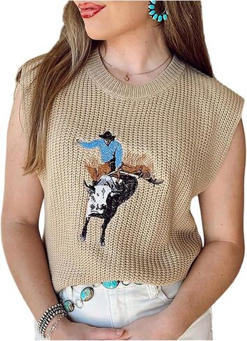 SweatyRocks Women's Sweater Vest Embroidery Sleeveless Pullover Kint Sweater in Saudi Arabia