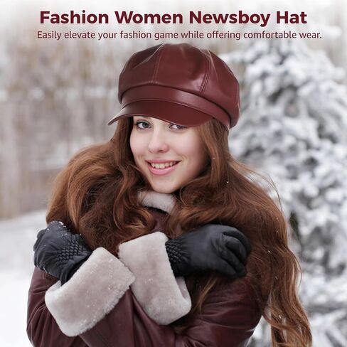 3 Pcs Women Newsboy Hat, 22-24" PU Leather Beret Hat, Fashion Octagonal Ladies Hats, Vintage Women Fiddler Caps, 3 Colors, Cabbie Winter Hats, Ideal for All Seasons in Saudi Arabia