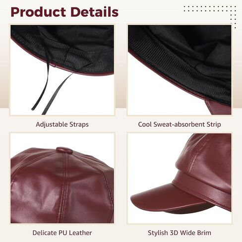 3 Pcs Women Newsboy Hat, 22-24" PU Leather Beret Hat, Fashion Octagonal Ladies Hats, Vintage Women Fiddler Caps, 3 Colors, Cabbie Winter Hats, Ideal for All Seasons in Saudi Arabia
