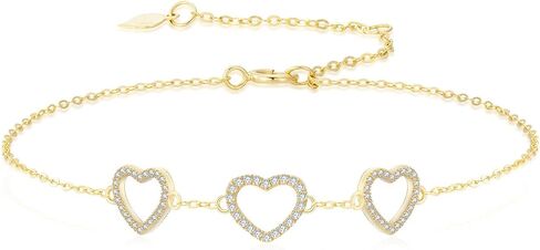 ابتكرت Sisgem 14k Gold سوار Moissanite Three Heart في الكاحل للنساء ، هدايا من طراز Gold Gold REAL 14KT لها ، 9.4 "-11.0" in Saudi Arabia