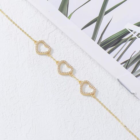 ابتكرت Sisgem 14k Gold سوار Moissanite Three Heart في الكاحل للنساء ، هدايا من طراز Gold Gold REAL 14KT لها ، 9.4 "-11.0" in Saudi Arabia