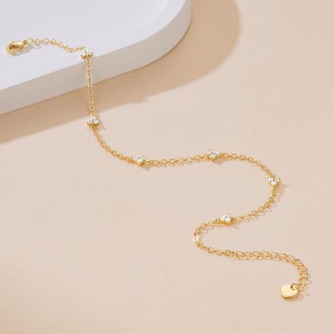 VSNPO 14K خلخال الذهب للنساء أساور الكاحل الذهبية للبليقة النسائية وتصميم زهرة ثلاثية الأطباء مع سوار من الزركونيا المكعب للسيدات للسيدات in Saudi Arabia